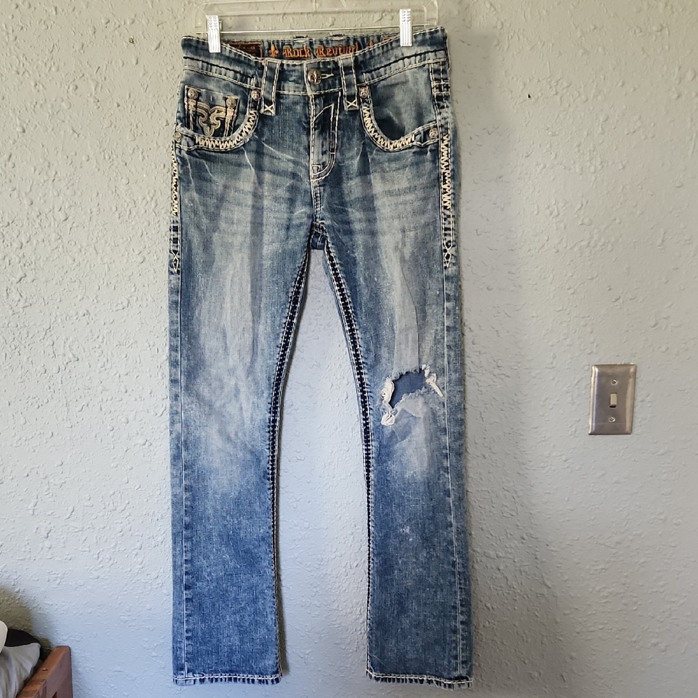 Rock Revival Light Blue Distressed Men's Jeans